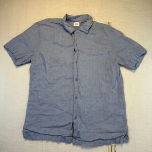 Celio Linen Summer Beach Shirt Coastal Breathable Medium Men's Blue Short Sleeve